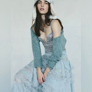 Free People Blue Knit Bolero One Size Wool Blend Perfect Layering Piece